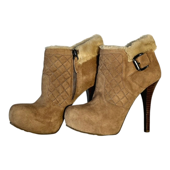 GUESS Suede Faux Fur Ankle High Heel Boot - Sz 8M - Picture 1 of 9